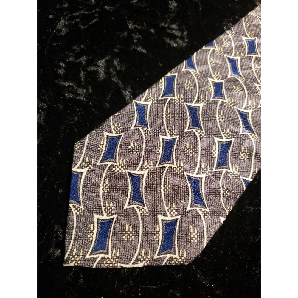 Colswold Collection Neck Tie Mens Geometric Gray Blue Rectangle Silk Career Wear